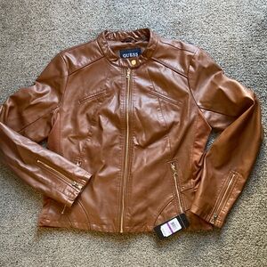 NWT New Guess caramel brown faux leather jacket Sz XXL